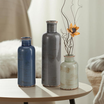 Small White Ceramic Vase Set of 3, Boho Modern White Flower Vase Room Decor, Farmhouse Decor, Vases for Your Kitchen, Bathroom, Bedroom, Living Room, Office&Shelf Centerpiece Table Decorations