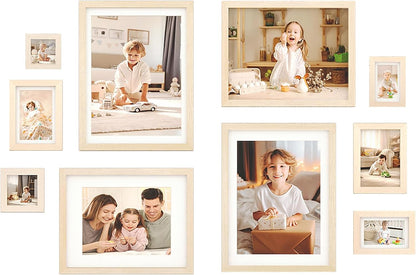 Egofine Picture Frame Set 12 Pack, Picture Frames Collage Wall Decor with Two 11x14, Two 8x10, Four 5x7, Four 4x6 for Wall and Tabletop, Made of Solid Wood, Covered by Plexiglass, Natural Wood