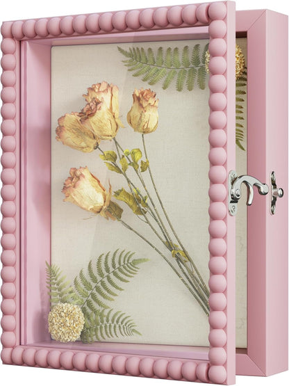 Love-KANKEI Shadow Box Frame 11x14, Deep Large Shadow Box Display Case with Unique Beads Door and Glass Window, Wood Memory Box for Pictures,Medals,Memorabilia,Collections White