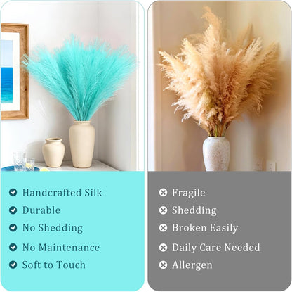 obbsie 50pcs Pink Faux Pampas Grass Decor, 21.6" Short Artificial Floral Branches Vase Filler Flower Arrangement for Home Wedding Boho Outdoor Decor