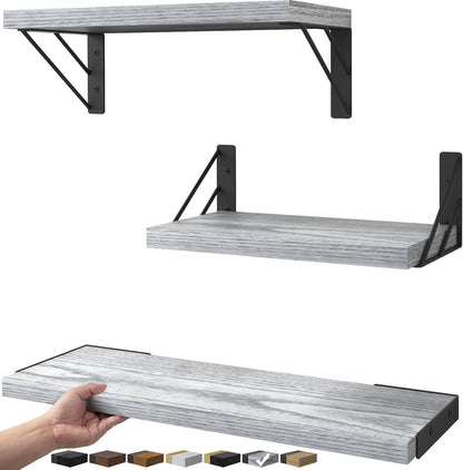 BAYKA Wall Mounted Floating Shelves, Wood Floating Wall Shelf for Books & Decor, Small Space-Saving Display & Organizer（Black，Set of 3）