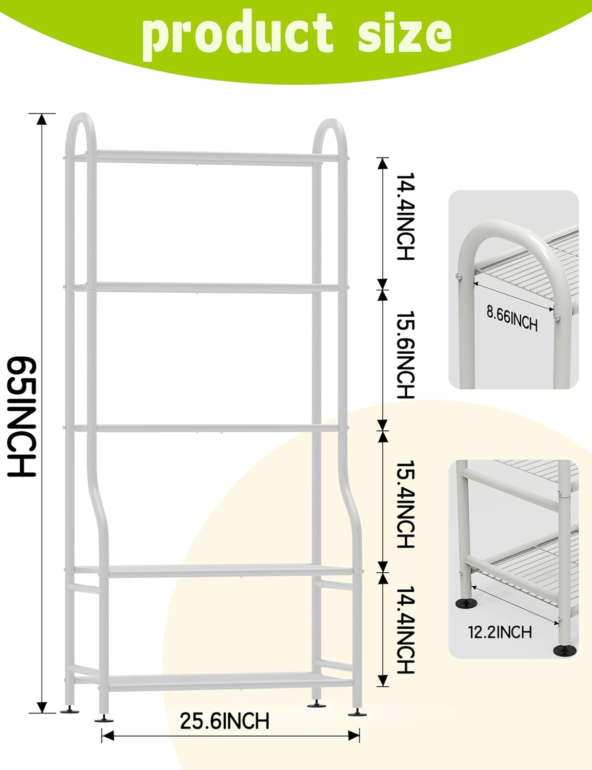 5-Tier Metal Plant Stand - Heavy Duty Indoor Outdoor Flower Shelf for Multiple Pots, 65" Tall Vertical Holder with Adjustable Leveling Feet & Wall-Fixing Kits, Black