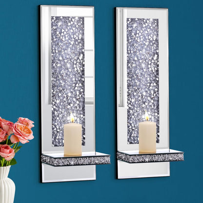Aeveco Crystal Crush Diamond Mirrored Candle Sconces, Silver Wall Candle Holder Set of 2, Wall Decorations for Living Room，Dining Room (Rectangle Stripe (Style 4))
