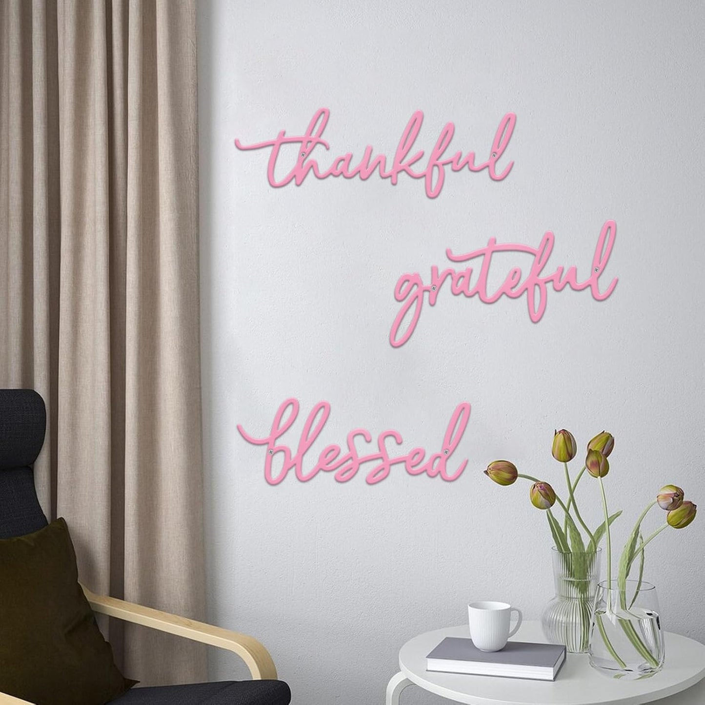 Thankful Grateful Blessed Letter Sign Metal Wall Decor, 3 Piece Black Letters Wall Art for Bathroom Bedroom Metal Words Wall Decor for Home Decor