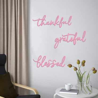 Thankful Grateful Blessed Letter Sign Metal Wall Decor, 3 Piece Black Letters Wall Art for Bathroom Bedroom Metal Words Wall Decor for Home Decor