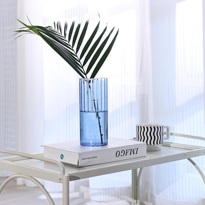 ComSaf Glass Cylinder Vases, Bud Vase for Centerpieces, 8 Inch Tall Ribbed Vase Hurricane Floating Candle Holder, Decorative Flower Vases for Wedding Reception, Home Decor, Housewarming Gift (Clear)