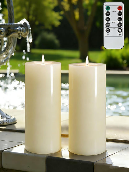 Gmnee 3"x4" Outdoor Waterproof Flameless Candles with Remote and Timers, LED Candles, Battery Operated Candles, Electric Fake Pillar Candles for Patio, Porch, and Lanterns Decor (Ivory, Plastic)