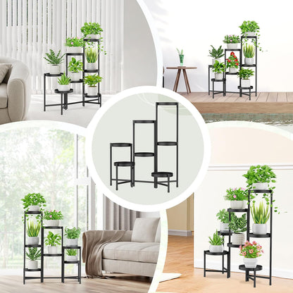 iDavosic.ly Plant Stand Indoor Outdoor, 5 Tier Corner Metal Flower Display Holder Shelf, Folding Tall Orchid Rack for Patio Balcony Porch Garden Living Room House, Black