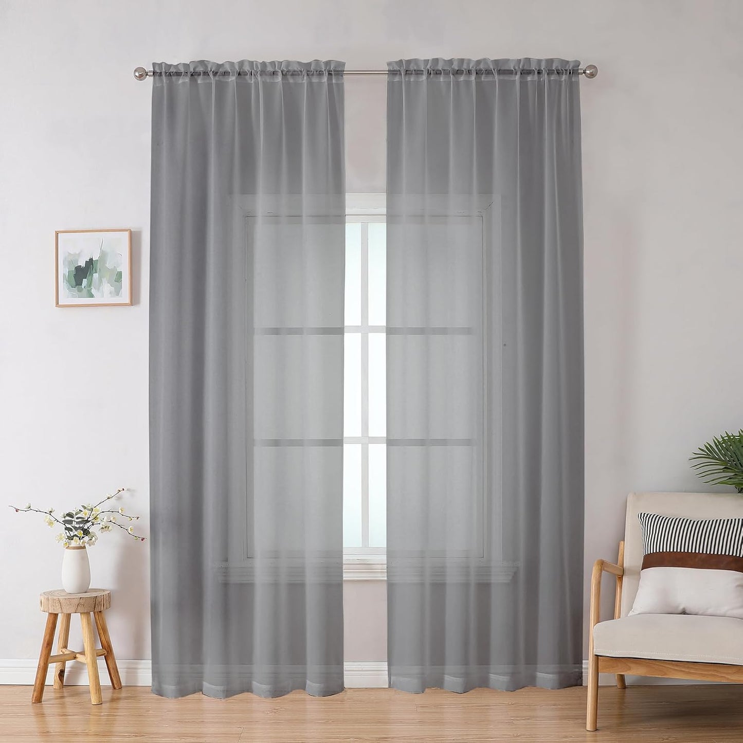 OWENIE Sheer Curtains 84 inches Long 2 Panels Set for Living Room/Bedroom, Rod Pocket Voile Sheer Panel Drapes, White, 2pcs, Each 42" W x 84" L - Colors A