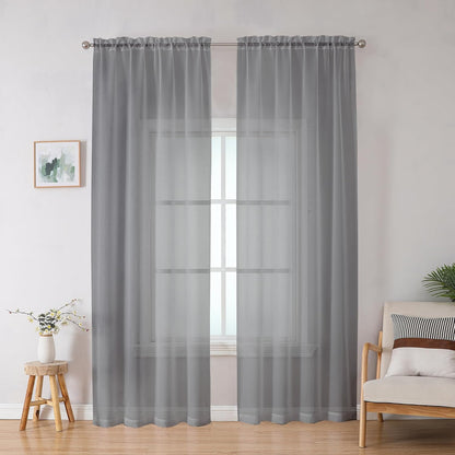 OWENIE Sheer Curtains 84 inches Long 2 Panels Set for Living Room/Bedroom, Rod Pocket Voile Sheer Panel Drapes, White, 2pcs, Each 42" W x 84" L - Colors A