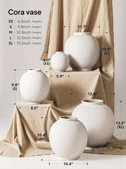 Large White Ceramic Vase - 9.8 Inch Rustic Farmhouse Flower Vase for Home Decor, Minimalist Tall Vases for Living Room, Table, Bathroom, Holiday & Weddings (Sandstone White)