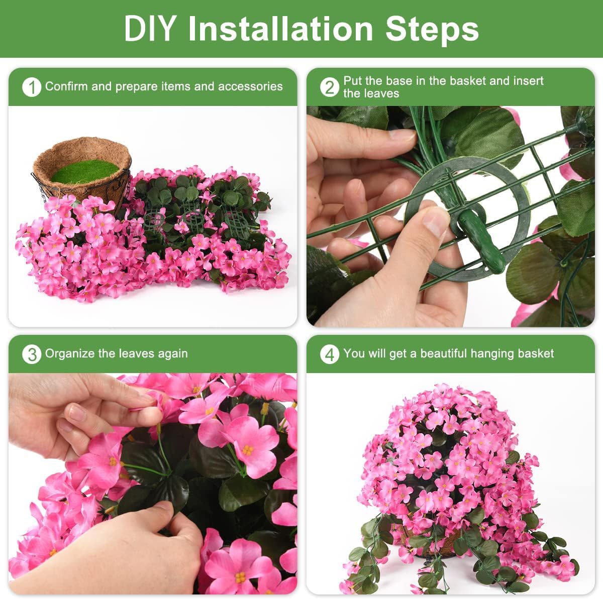 INQCMY Artificial Fake Hanging Plants Flowers Basket for Spring Summer Outdoor Outside Decoration,Faux Silk Begonia Flower in Planter Look Real UV Resistant for Home Porch Patio Balcony Yard Decor