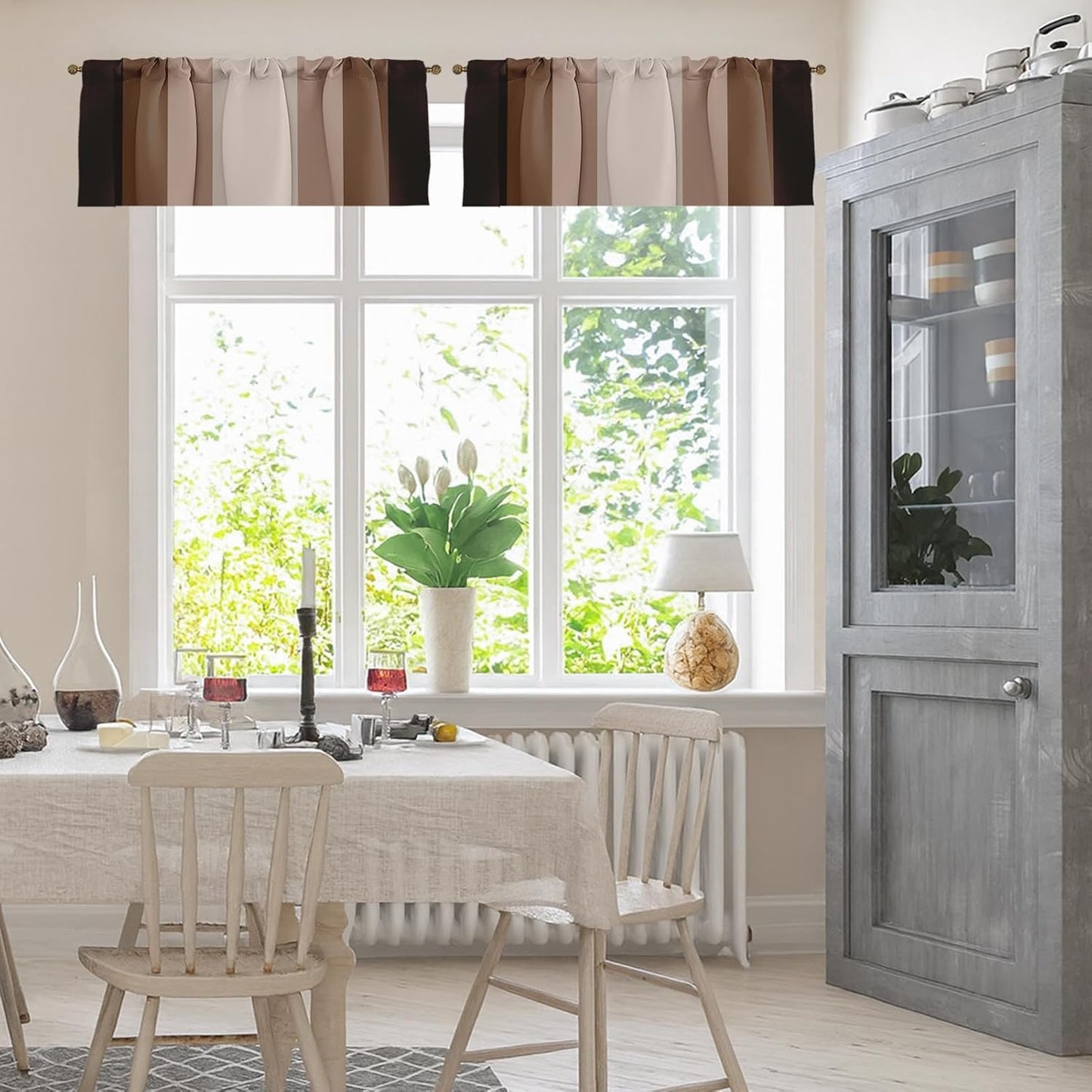 Emvency 2 Pack Dark Grey Valances Window Treatments, Gray Striped Abstract Blackout Drapes Adjustable Curtain for Windows Living Room Kitchen Over Sink, 52x18 Inch Rod Pocket Valances
