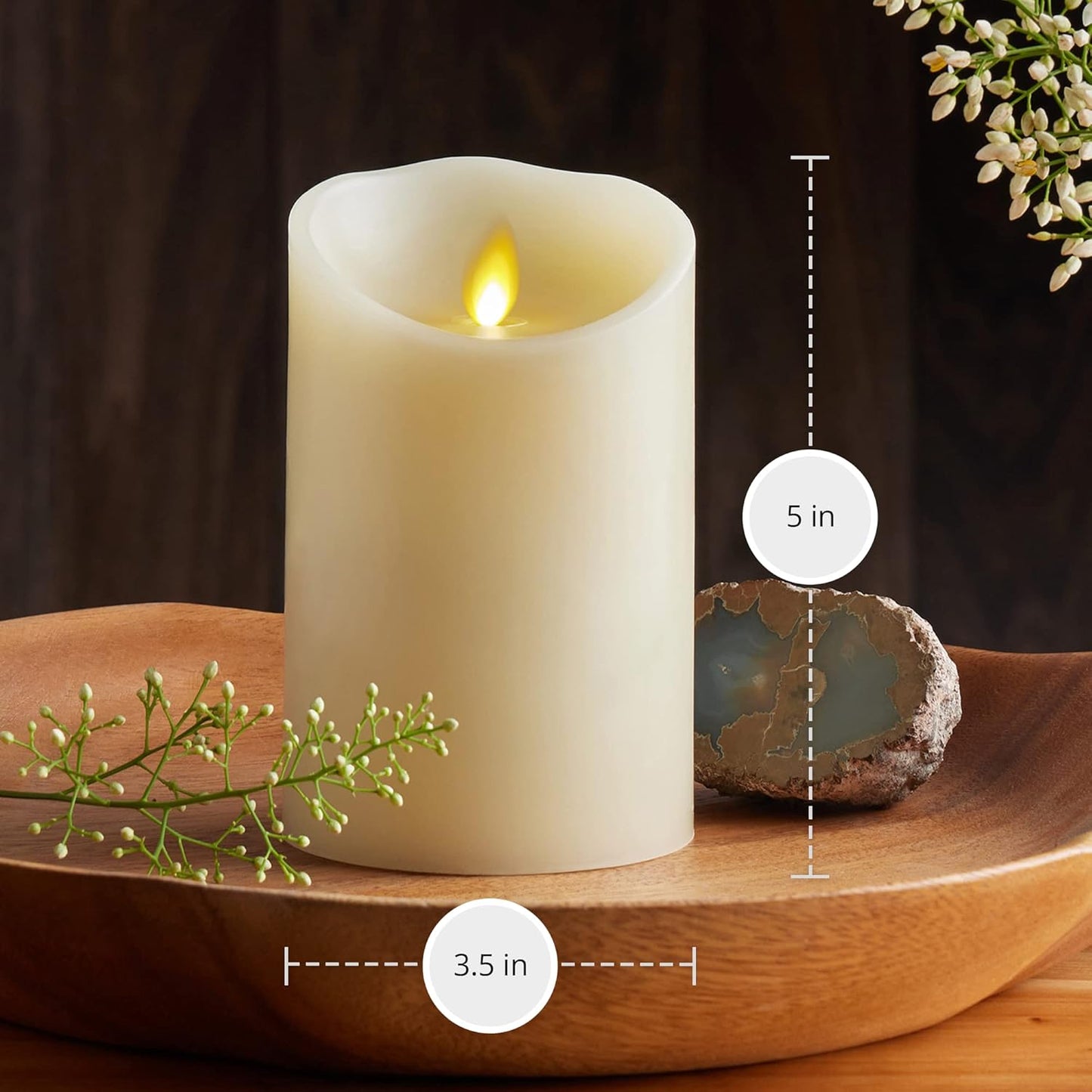 Luminara Scalloped Edge Flameless LED Candle - Ivory 3.5" x 8.75" - Real Wax Pillar Battery Operated Moving Flame w/Timer Unscented 1000Hr Runtime
