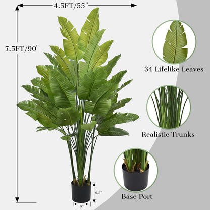 Bird of Paradise Plant Artificial 7.5FT - Tall Faux Plants Indoor with 34 Lifelike Leaves Trunks, 96" Large Fake Tropical Floor Plant for Home Office Living Room Bedroom Indoor Decor