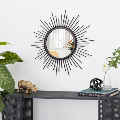 Gold Sunburst Mirrors for Wall Decorative Metal Round Art Mirrors Large Wall Decor Hanging Mirror for Bathroom Bedroom Living Room Vanity Entryway 16"