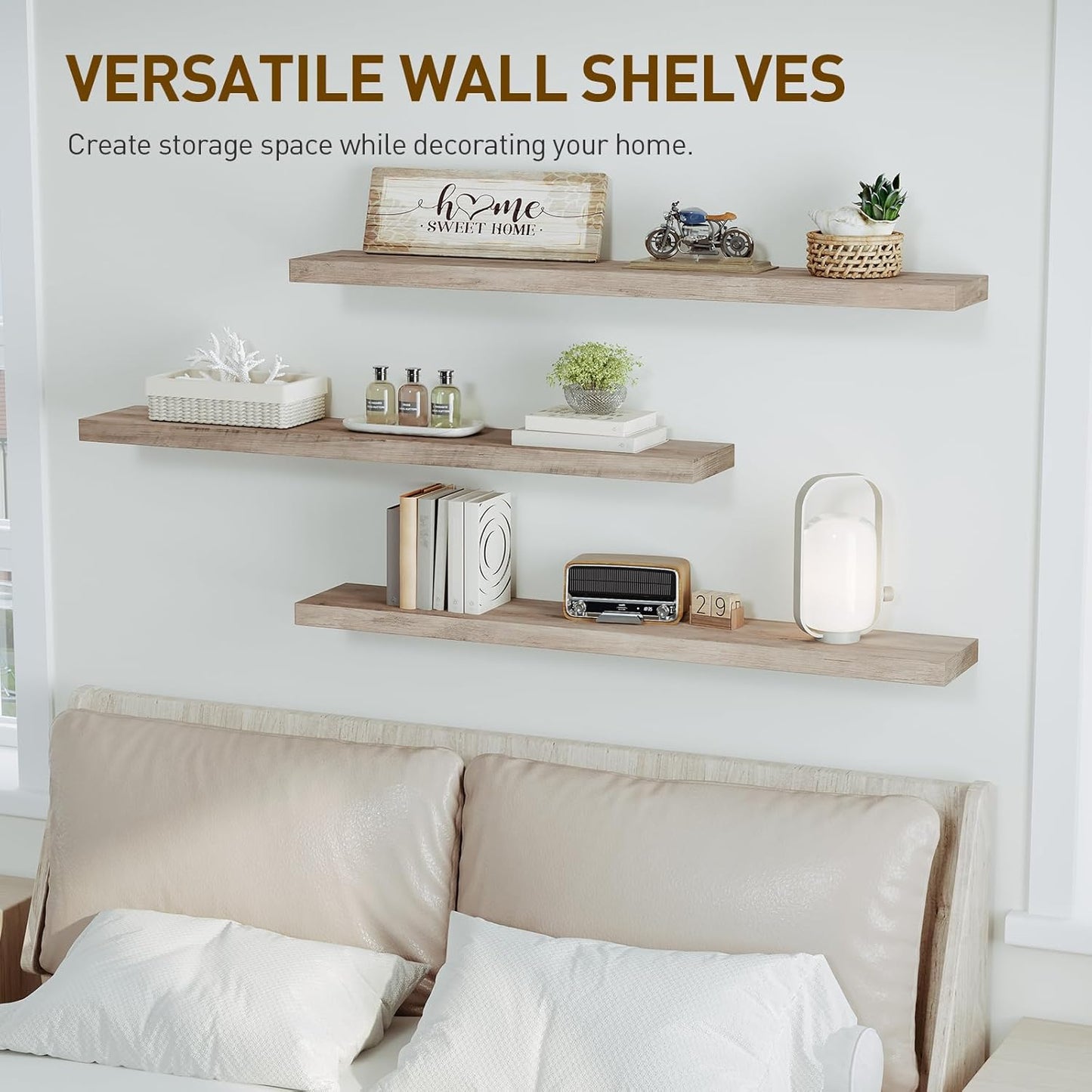 RALGEND Floating Shelves for Wall, 1.5" Thick Wall Shelf Set of 3 with Invisible Brackets, L31.5 x W7.9 Hanging Shelves Farmhouse Home Decor for Bathroom, Living Room, Bedroom, Rustic Brown 8301BJP3BF