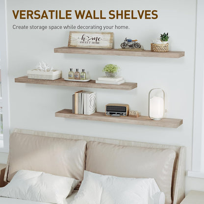 RALGEND Floating Shelves for Wall, 1.5" Thick Wall Shelf Set of 3 with Invisible Brackets, L31.5 x W7.9 Hanging Shelves Farmhouse Home Decor for Bathroom, Living Room, Bedroom, Rustic Brown 8301BJP3BF