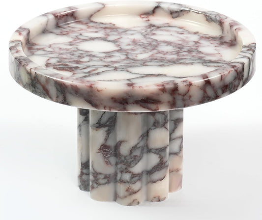 Marble Perfume Tray with Legs - Oval Decorative Stone Pedestal for Bathroom Vanity Coffee Table Kitchen Countertop, Footed Jewelry Candle Organizers Catchall Plate Riser with Scalloped Feet
