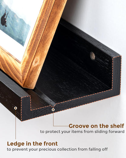 Axeman Oak Picture Ledge Shelf, 48 Inch Floating Shelves Set of 2, Solid Oak Wood Wall Shelves with Lip, Wall Decor Storage for Bedroom Living Room Bathroom Kitchen Nursery Photo Picture, Natural Oak