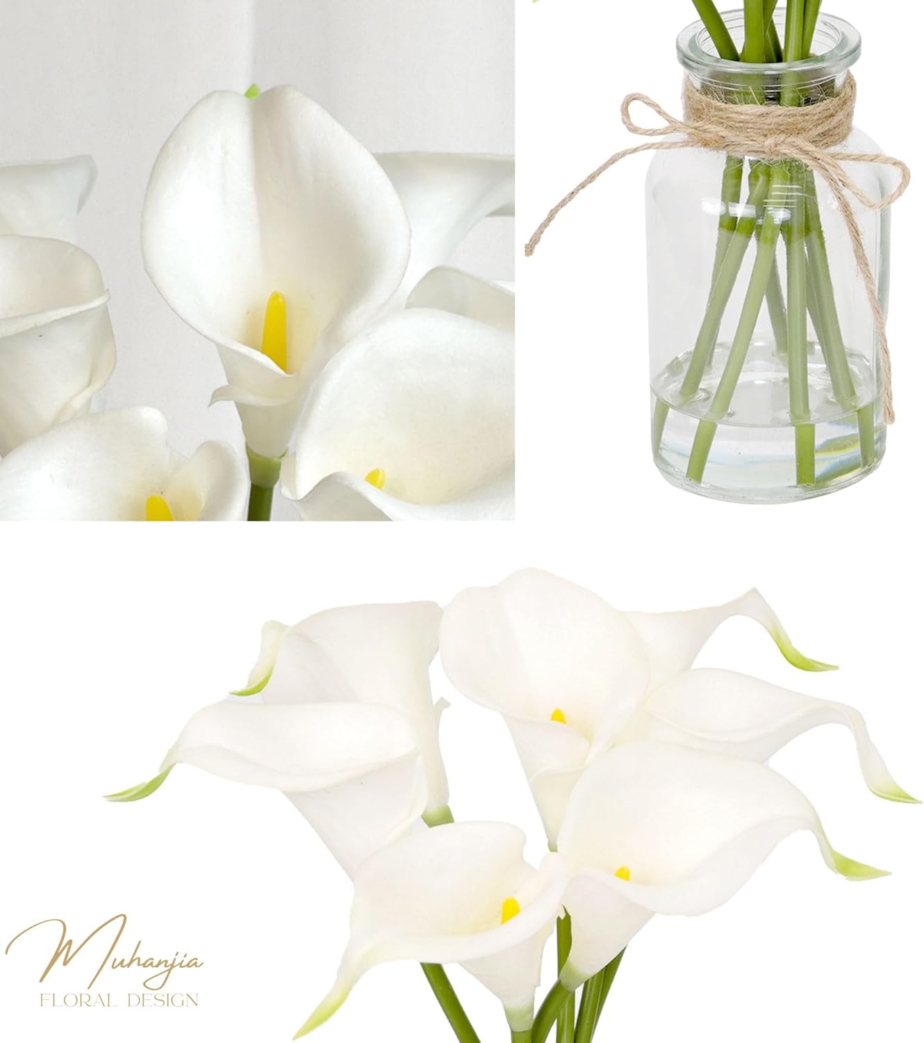 Muhanjia Artificial Eucalyptus Stems in Glass Vase with Faux Water,3Pcs Fake Plant with Double-Sided Green Leaves for Centerpiece(Double-Sided Green Eucalyptus)