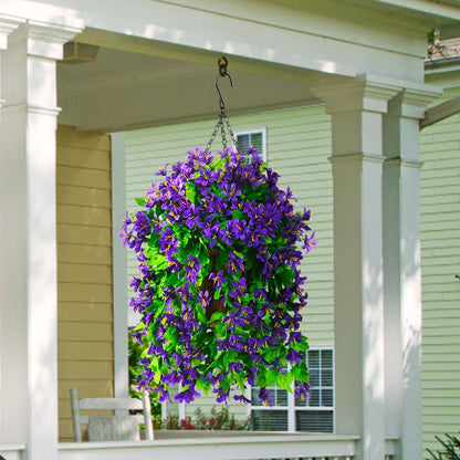 INQCMY Artificial Fake Hanging Plants Flowers Basket for Spring Summer Outdoor Outside Porch Decoration,UV Resistant Faux Silk Violet in Planter for Home Patio Balcony Garden Yard Decor(Red)