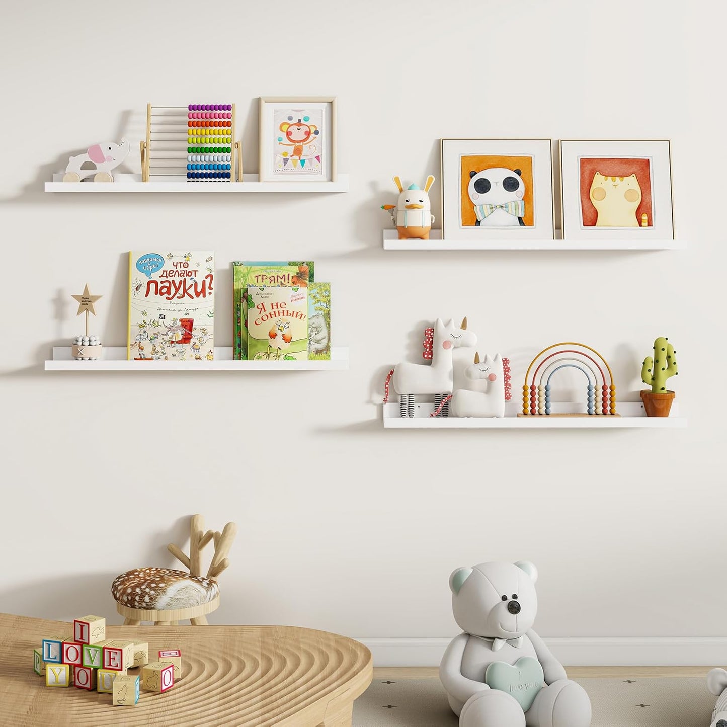Dreamland Picture Ledge Shelf for Wall, Floating Shelves Set of 2, 48 Inch Long Floating Shelves with Lip for Living Room, Bedroom, Bathroom, Kitchen, White