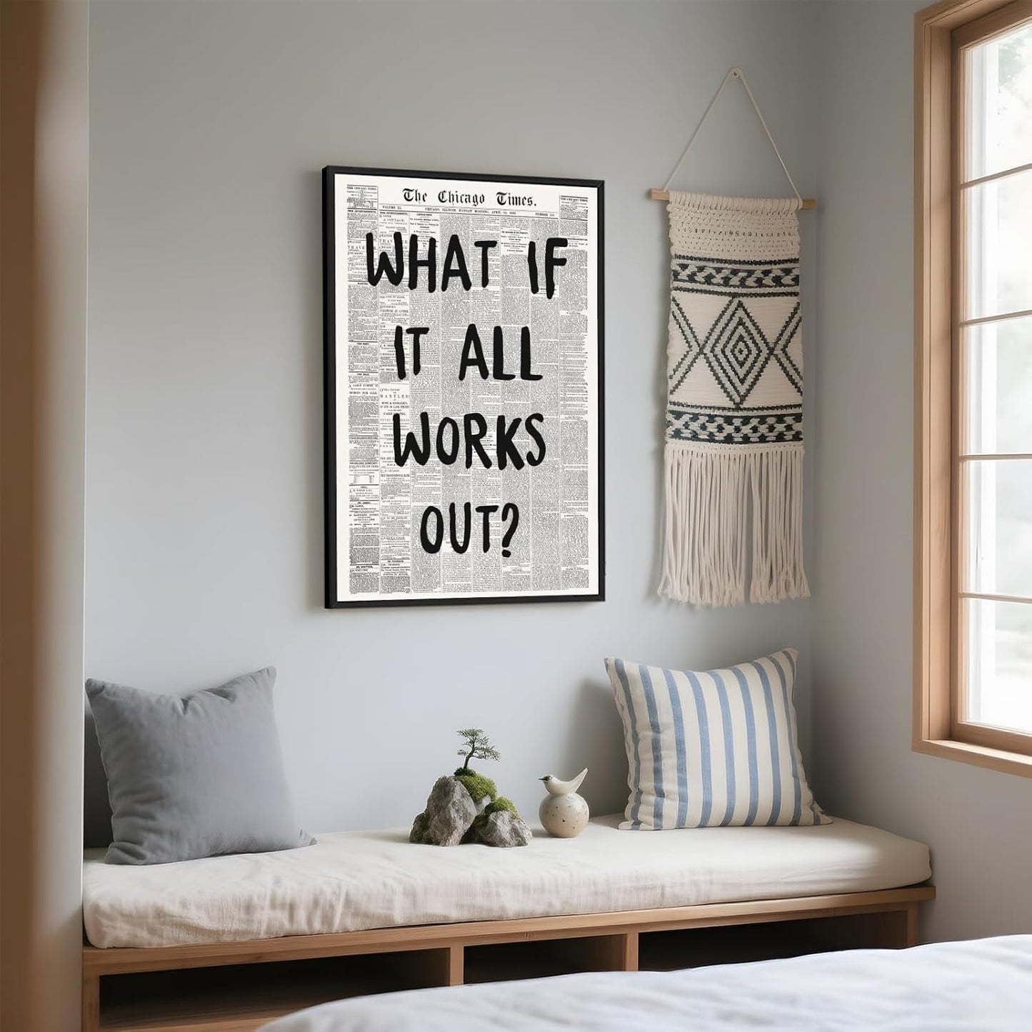 Framed Black And White Retro Newspaper Wall Art ItS Already Yours Universe Quote Poster Trendy Positive Inspirational Wall Decor for Bedroom Office Apartment Dorm Affirmation Canvas Print 8x12inch