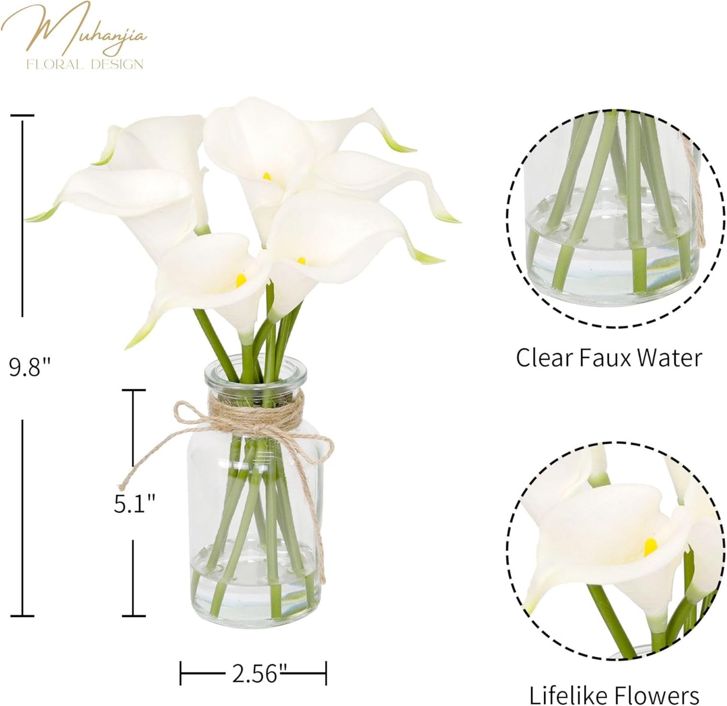 Muhanjia Artificial Eucalyptus Stems in Glass Vase with Faux Water,3Pcs Fake Plant with Double-Sided Green Leaves for Centerpiece(Double-Sided Green Eucalyptus)