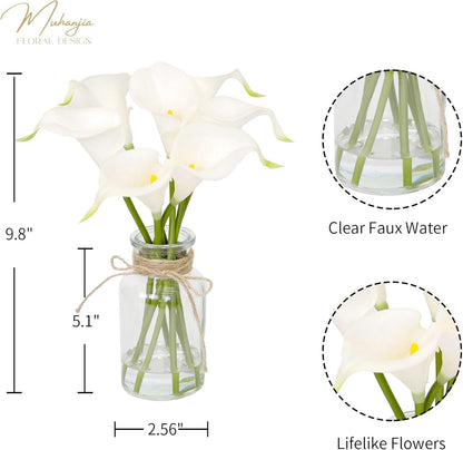 Muhanjia Artificial Eucalyptus Stems in Glass Vase with Faux Water,3Pcs Fake Plant with Double-Sided Green Leaves for Centerpiece(Double-Sided Green Eucalyptus)