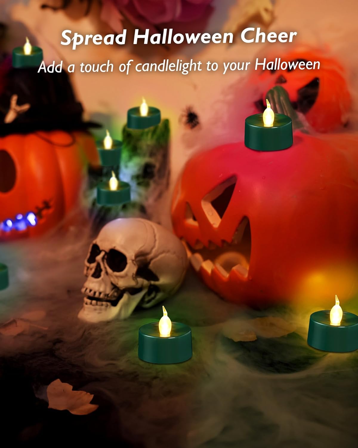 merrynights LED Candles, Tea Lights Candles Battery Operated Bulk, 50-Pack Long-Lasting 200 Hours Flameless Tealight Candles, Realistic Tea Lights for Christmas Halloween Wedding, 1.5'' D X 1.25'' H