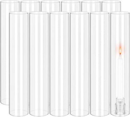 24 PCS Hurricane Candle Holder, 2.5" W x 14" H Open Ended Glass Candle Cylinder Sleeve, Clear Glass Cylinder Candle Holder, Open Flame Candle Chimney Tube Cover, Bottomless Cylindrical Glass