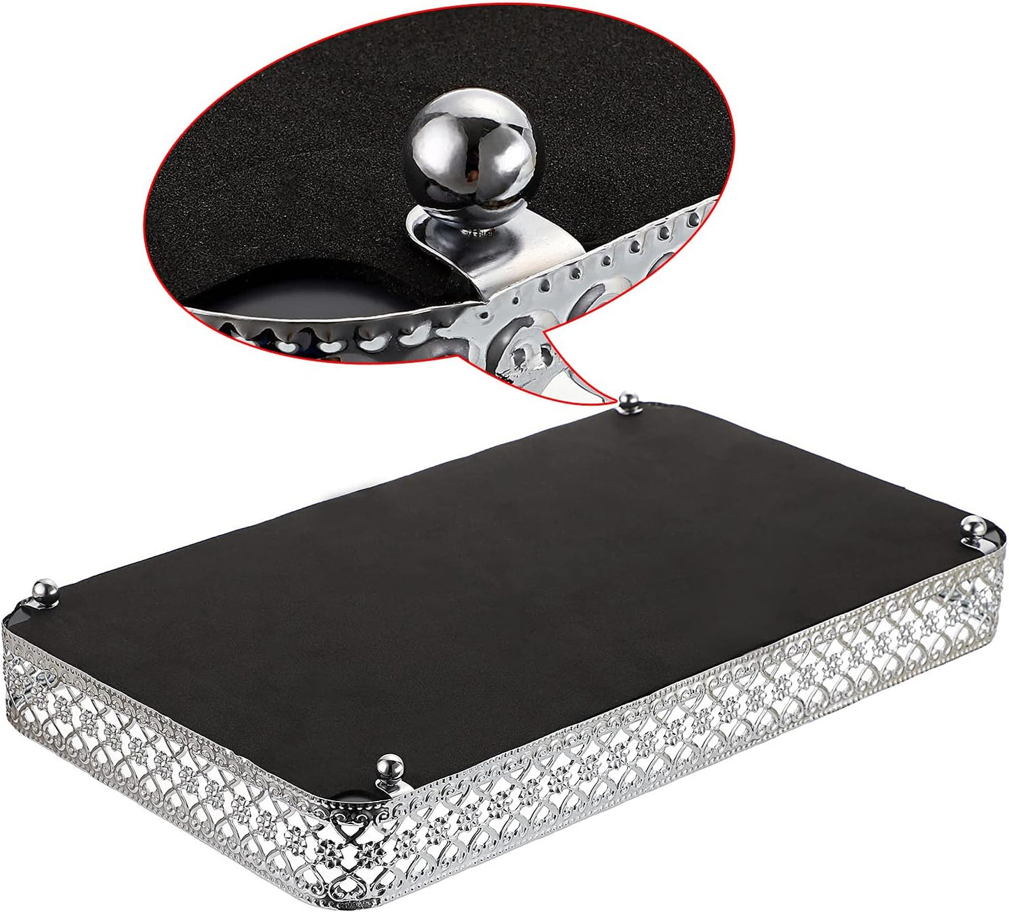 ELLDOO Perfume & Makeup Vanity Tray - Hollow-Carved Jewelry Storage, Glass & Metal Trinket Organizer for Dresser & Bathroom Countertop, Gold, Medium Size