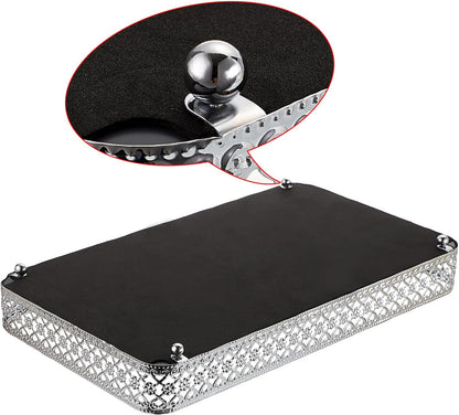 ELLDOO Perfume & Makeup Vanity Tray - Hollow-Carved Jewelry Storage, Glass & Metal Trinket Organizer for Dresser & Bathroom Countertop, Gold, Medium Size