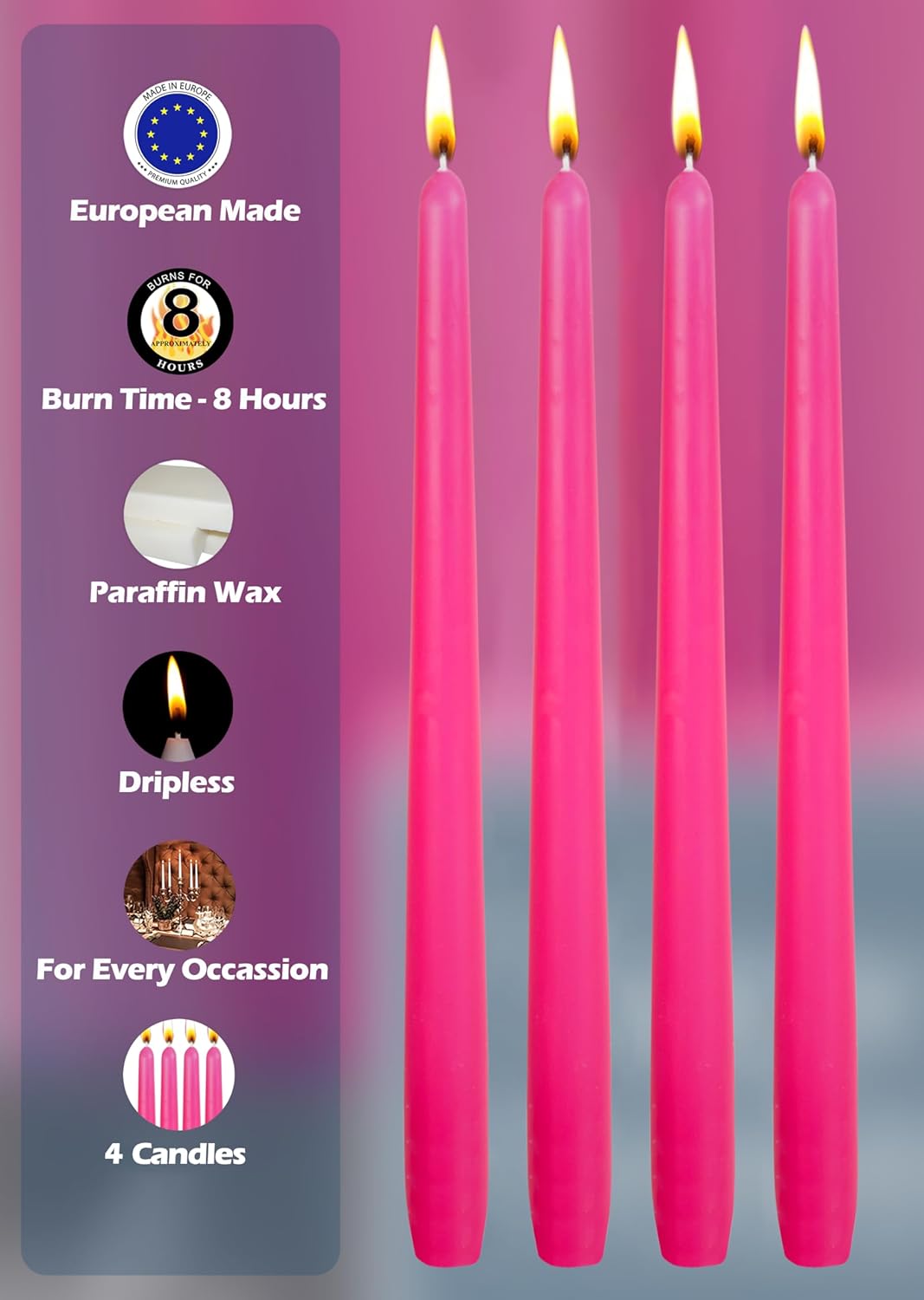 Hyoola Tall Taper Candles - 10 Inch Metallic Gold Unscented Dripless Taper Candles - 8 Hour Burn Time - 4 Pack