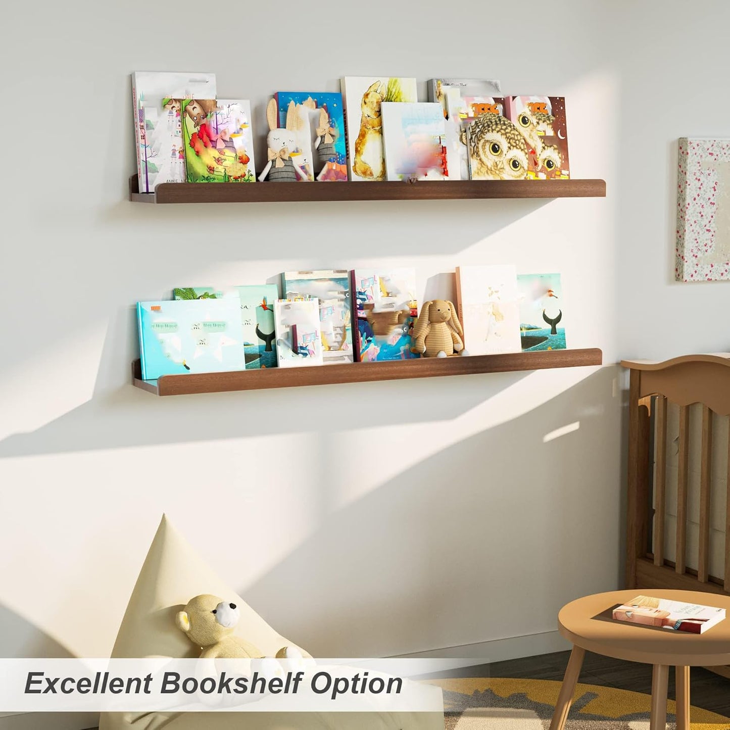 Love-KANKEI Floating Shelves Wall Mounted Set of 2, 17 Inch Rustic Wood Wall Shelves for Storage, Bedroom Living Room Bathroom Kitchen Office and More White