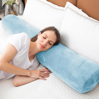 1 MIDDLE ONE Body Pillow for Adults, Bolster Pillow with Removable Velvet Cover, Long Round Cervical Roll Pillow, 47 x 7.87 Inches, Grey