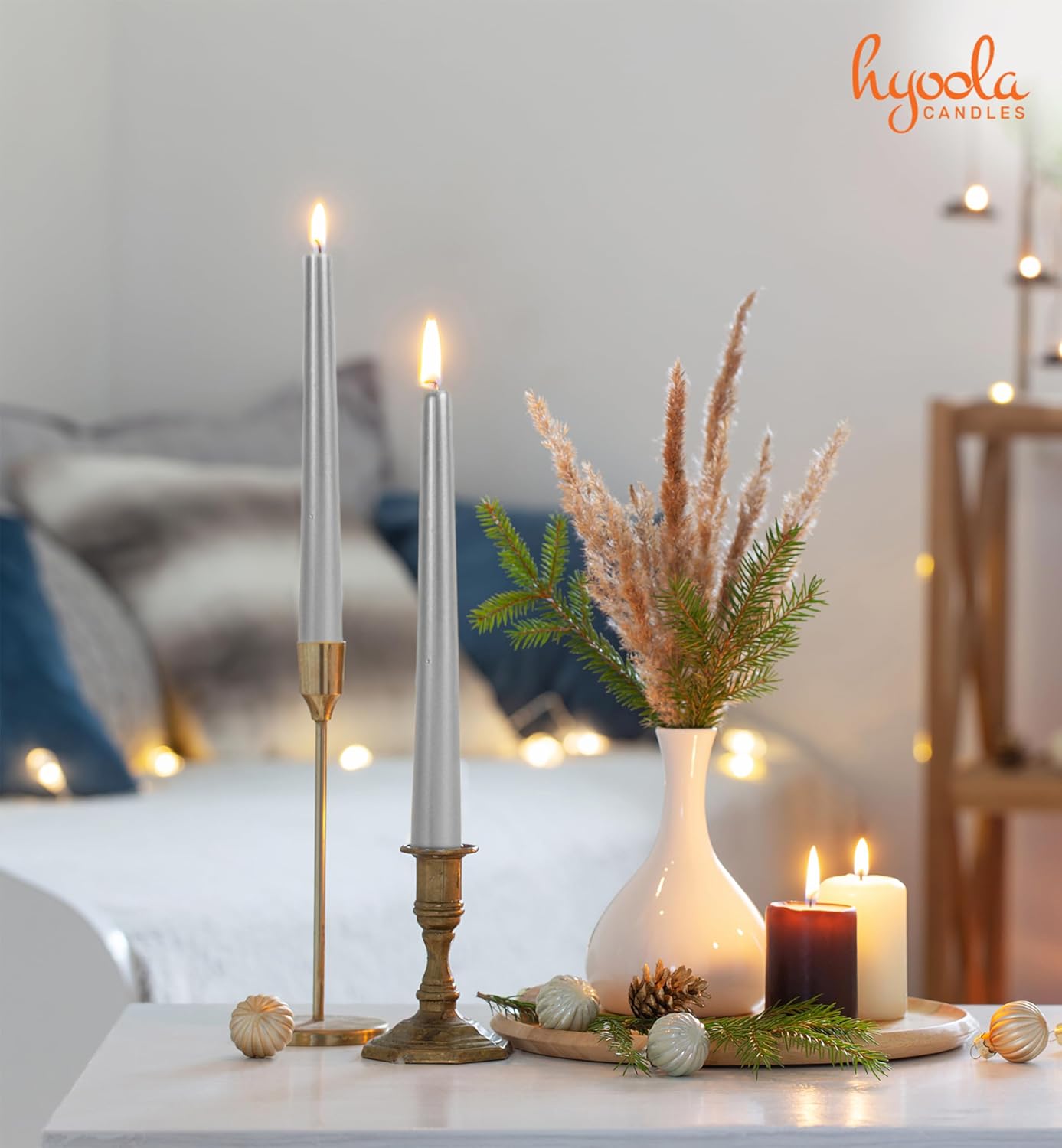 Hyoola Tall Taper Candles - 10 Inch Metallic Gold Unscented Dripless Taper Candles - 8 Hour Burn Time - 4 Pack