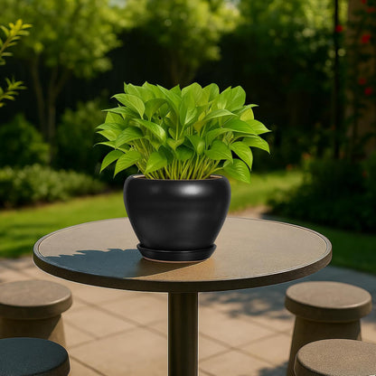 Deep Dream 6 Inch Plant Pots- Ceramic Planter Pot with Drainage Hole and Saucer, Round Flower Pot for Indoor Outdoor Succulent, Snake Plants and Cactus, Blue