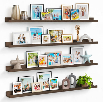 Forbena 48 Inch Floating Shelves for Wall Set of 4, Large White Picture Ledge Shelf for Living Room Photo Frames, Extra Long Wood Wall Shelves with Lip for Bedroom Hallway Office Nursery Kids Books
