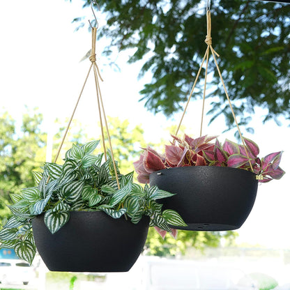 SwinDuck 13 Inch 2 Pack Large Hanging Planters for Indoor Outdoor Plants, Plastic Hanging Basket Pots for House Plants Flowers, White