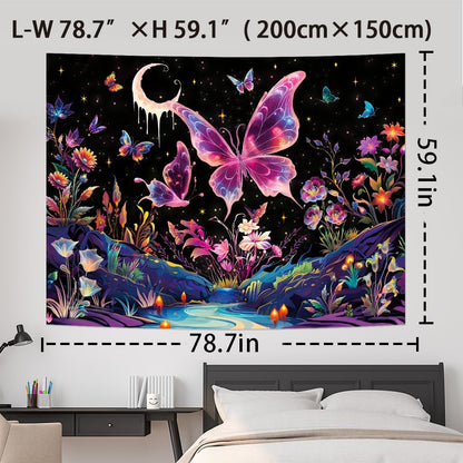 Yuiqear Blacklight Butterfly Tapestry UV Reactive Floral Plant Tapestries Trippy Nature Landscape Wall Tapestries Mysterious Starry Night Sky Tapestry Wall Hanging for Bedroom Decor