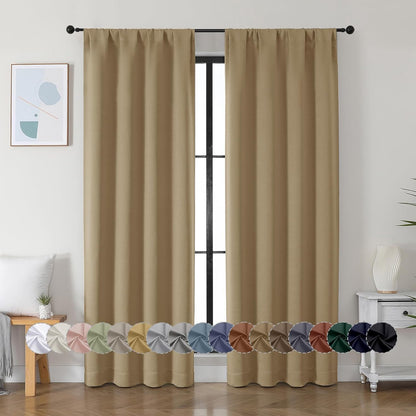 Simplebrand Ava Sage Green Blackout Curtains for Bedroom 63 Inch Length 2 Panels Set, Solid Thermal Insulated Energy Saving Rod Pocket Window Treatment Curtains Blackout Drapes, W40 x L63 Inch, Sage - Colors C