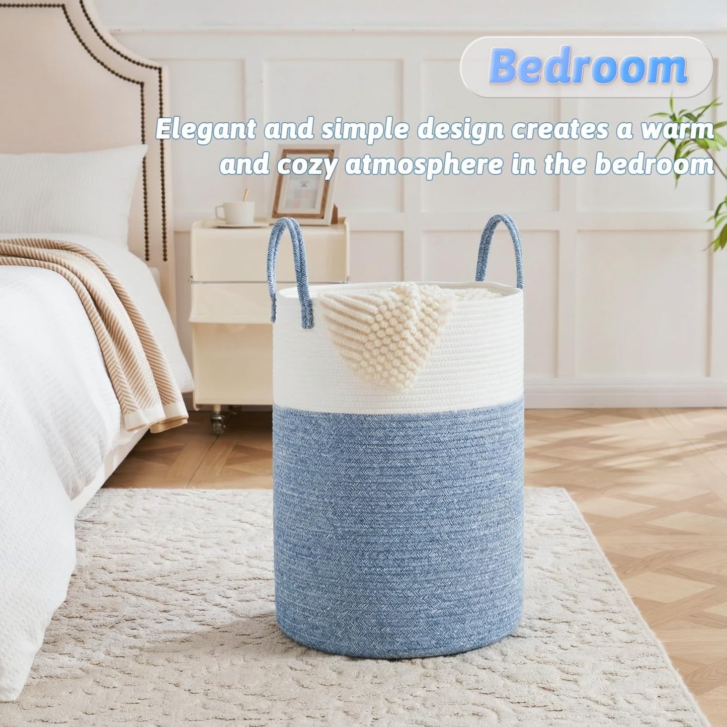 Artfeel Laundry Basket,Woven Cotton Rope Laundry Hamper,60L for Decor Storage of Dirty Clothes,Toys and Blankets in Bathroom,Baby Room and Living Room