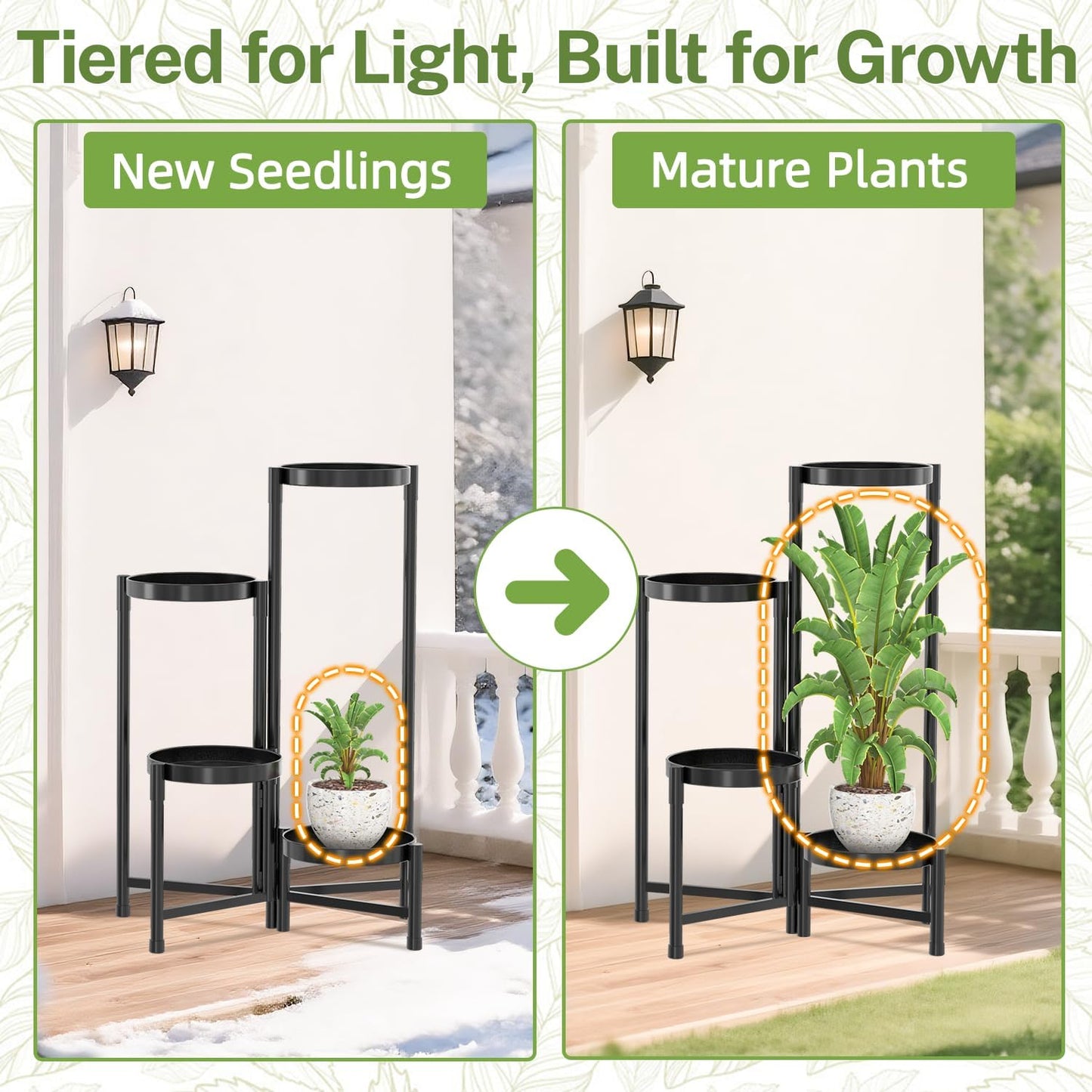 iDavosic.ly Plant Stand Indoor Outdoor, 5 Tier Corner Metal Flower Display Holder Shelf, Folding Tall Orchid Rack for Patio Balcony Porch Garden Living Room House, Black