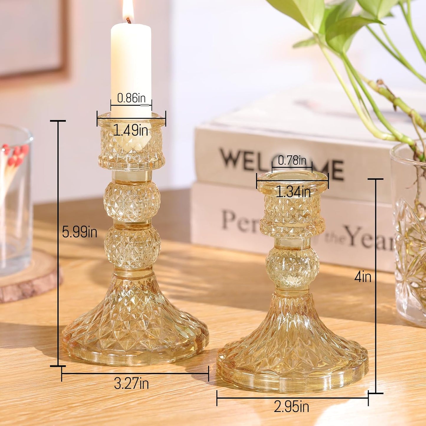 DARJEN 6Pcs Gold Candlestick Holders Set - 4" H & 5" H Striped Taper Candle Holders Bulk, Glass Candle Holders for Wedding, Festival, Party, Table Centerpiece, Gifts