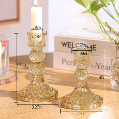 DARJEN 6Pcs Gold Candlestick Holders Set - 4" H & 5" H Striped Taper Candle Holders Bulk, Glass Candle Holders for Wedding, Festival, Party, Table Centerpiece, Gifts