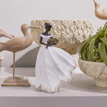 Guichifun Fairy Statue Collection Home Decoration - Leaf Angel Girls Resin Modern Table Decor for Living Room Office Sculpture Decor for Women Indoor Rustic Figurines Gift 5 x 3 x 7.5 Inch