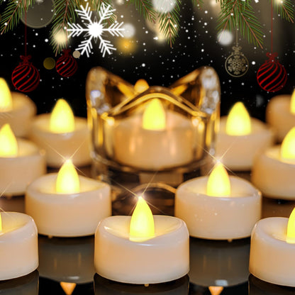merrynights LED Candles, Tea Lights Candles Battery Operated Bulk, 50-Pack Long-Lasting 200 Hours Flameless Tealight Candles, Realistic Tea Lights for Christmas Halloween Wedding, 1.5'' D X 1.25'' H
