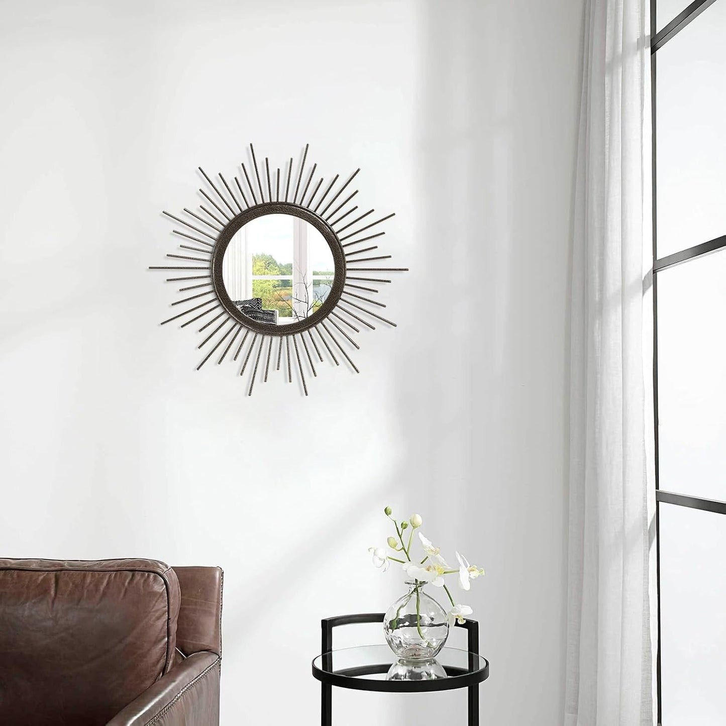 Gold Sunburst Mirrors for Wall Decorative Metal Round Art Mirrors Large Wall Decor Hanging Mirror for Bathroom Bedroom Living Room Vanity Entryway 16"